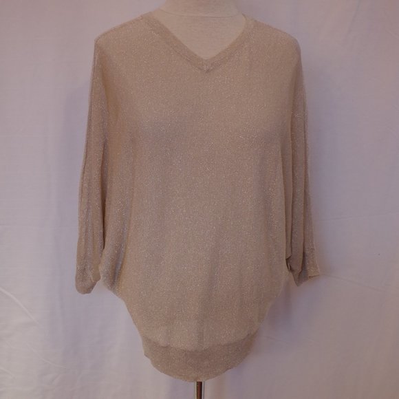 DKNY C Fine Knit Dolman Sleeve Metallic Champagne Sweater- Sz. XS - Picture 3 of 6